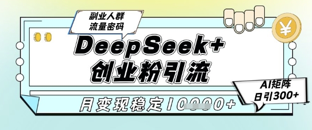 DeepSeek+创业粉精准引流，全新分享课4.0玩法，AI矩阵日引300+，多种变现方式，稳定月入1W-跃知万川