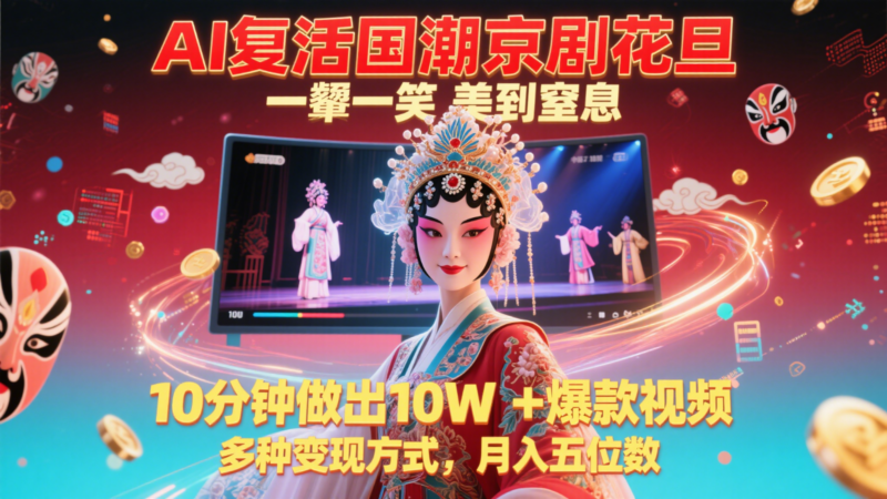 AI复活国潮京剧花旦，一颦一笑美到窒息，10分钟做出10W+爆款视频，多种变现方式-跃知万川