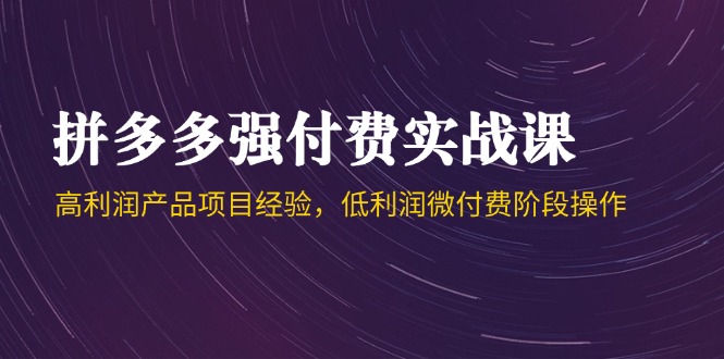 拼多多强付费实战课-44期，高利润产品项目经验，低利润微付费阶段操作-跃知万川