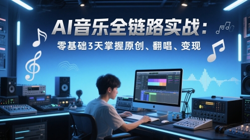 AI音乐全链路实战变现课：零基础3天掌握原创、翻唱、变现-跃知万川