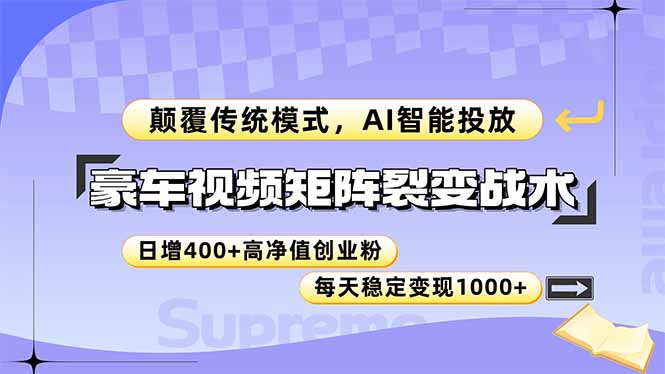豪车视频矩阵裂变战术，颠覆传统模式，AI智能投放，日增400+高净值创业…-跃知万川