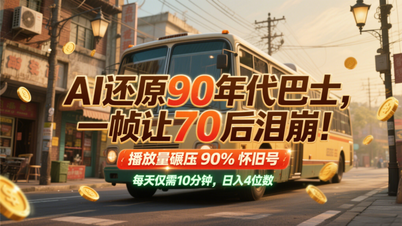 AI还原90年代巴士，一帧让70后泪崩！播放量碾压90%怀旧号，每天10分钟，日入4位数-跃知万川