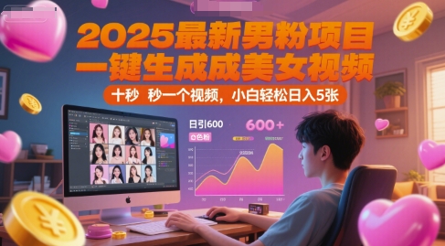 2025最新男粉项目，一键生成美女视频，日引600+色粉 十秒一个视频，小白轻松日入5张【揭秘】-跃知万川