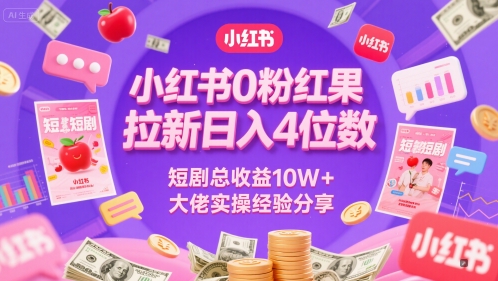 小红书0粉红果短剧拉新日入4位，数短剧总收益10W+大佬实操经验分享-跃知万川