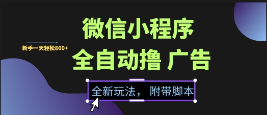 微信小程序全自动撸广告项目，彻底解决没流量的问题，新手一天8张+【揭秘】-跃知万川