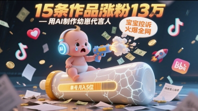 用AI制作幼崽代言人，宝宝的控诉火爆全网，15条作品涨粉13W，单号月入5位数实操教程-跃知万川