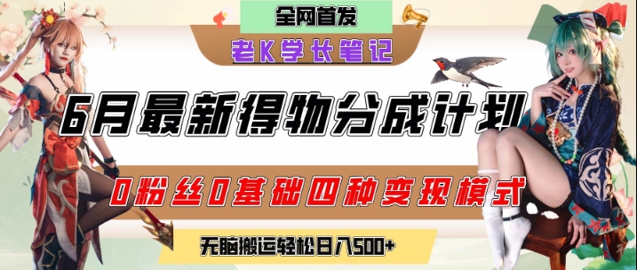 6月份最新得物创作者分成计划2.0玩法，0粉丝0基础四种模式变现，从隐蔽渠道无脑搬运，日入2张-跃知万川