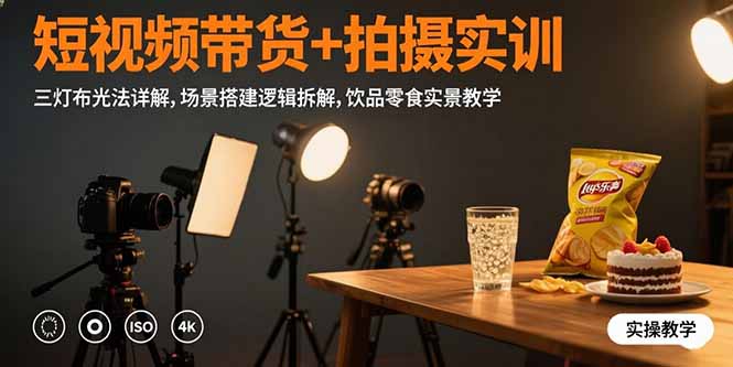 短视频带货+拍摄实训：三灯布光法详解,场景搭建逻辑拆解,饮品零食实景教学-跃知万川