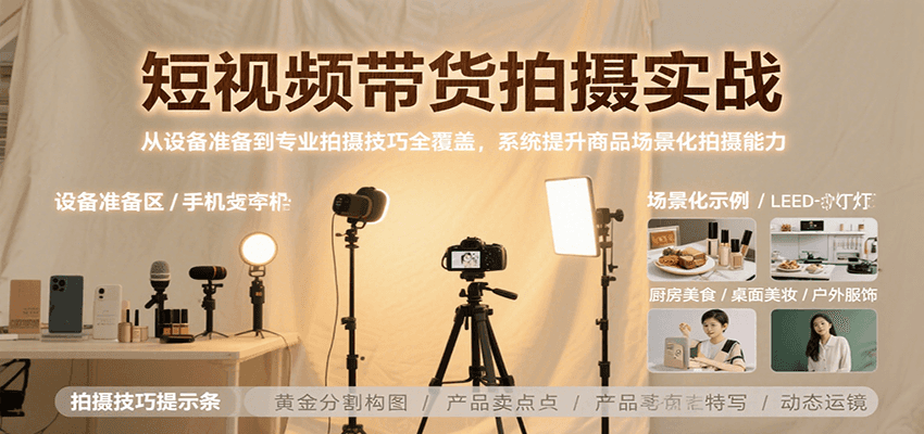 短视频带货拍摄实战，从设备准备到专业拍摄技巧全覆盖，系统提升商品场景化拍摄能力-跃知万川