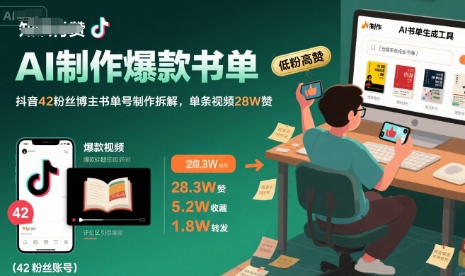 AI制作爆款书单，抖音42粉丝博主书单号制作拆解，单条视频28W赞-跃知万川