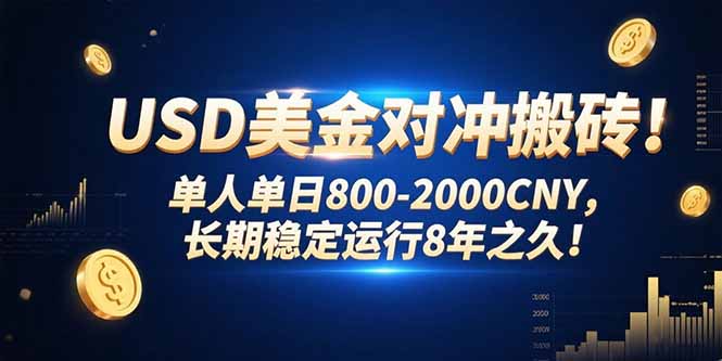 USD美金对冲搬砖!单人单日800-2000CNY，长期稳定运行8年之久!-跃知万川
