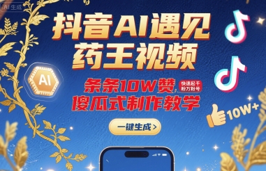 抖音AI遇见药王视频，条条10W赞，快速起千粉万粉号，傻瓜式制作教学-跃知万川