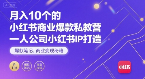 月入10个的小红书商业爆款私教营，一人公司小红书IP打造，爆款笔记，商业变现秘籍-跃知万川
