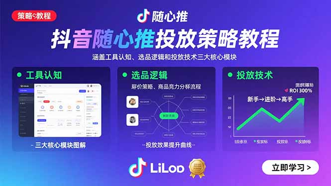 抖音随心推投放策略教程：涵盖工具认知、选品逻辑和投放技术三大核心模块-跃知万川