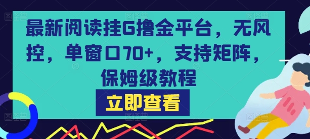 最新阅读挂G撸金平台，无风控，单窗口70+，支持矩阵，保姆级教程【揭秘】-跃知万川