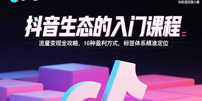 抖音生态的入门课程：流量变现全攻略，16种盈利方式，标签体系精准定位-跃知万川
