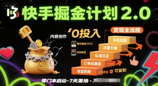 快手掘金计划2.0，快手电商变现全流程，简单可复制，0投入-跃知万川