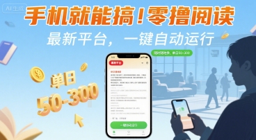 手机就能搞！零撸阅读挂G，最新平台，一键自动运行，随时随地挣，单日50-3张+【揭秘】-跃知万川