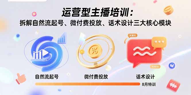 运营型主播培训：拆解自然流起号、微付费投放、话术设计三大核心模块-8月-跃知万川