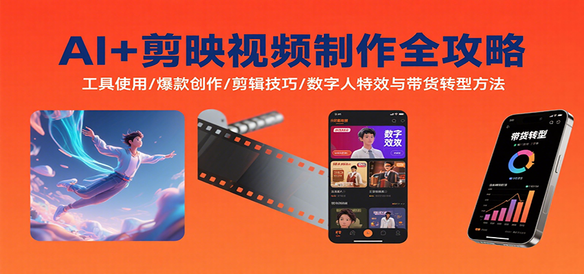 图片[1]-AI+剪映视频制作全攻略：工具使用/爆款创作/剪辑技巧/数字人特效与带货转型方法-跃知万川