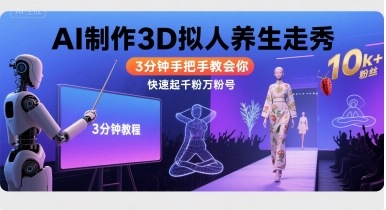 Ai制作3D拟人养生走秀，3分钟手把手教会你，快速起千粉万粉号-跃知万川