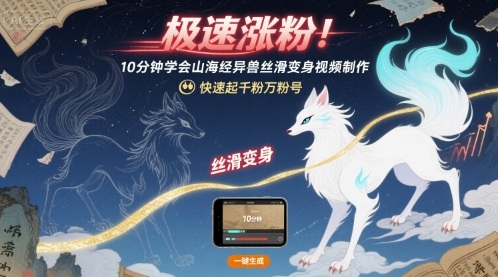 极速涨粉！10分钟学会山海经异兽丝滑变身视频制作，快速起千粉万粉号-跃知万川