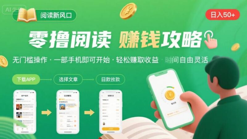 零撸阅读新风口，无门槛轻松挣，一部手机，日入 50-3张【揭秘】-跃知万川