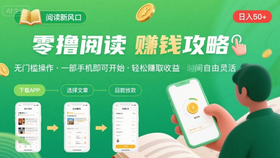 零撸阅读新风口，无门槛轻松挣，一部手机，日入 50-3张【揭秘】-跃知万川