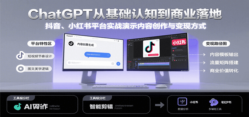 ChatGPT从基础认知到商业落地，实战演示抖音、小红书等平台的内容创作与变现-跃知万川