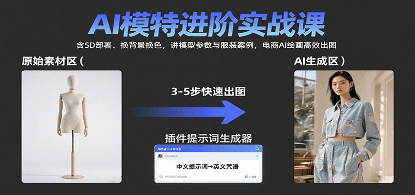 图片[1]-AI模特进阶实战课：含SD部署、换背景换色，讲模型参数与服装案例，电商AI绘画高效出图-跃知万川