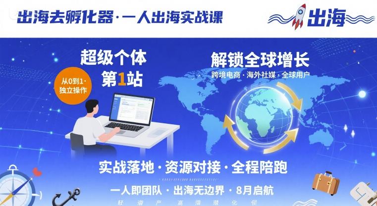 出海去孵化器，一人出海实战课，​超级个体第1站，解锁全球增长-跃知万川