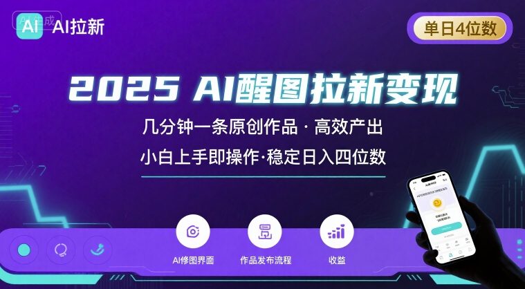2025最强AI醒图拉新，几分钟一条原创作品，单日收入4位数，小白也能上手操作-跃知万川