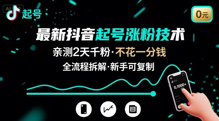 最新抖音起号涨粉技术，亲测2天千粉，不花一分钱，全流程拆解-跃知万川