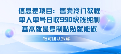 信息差项目：售卖冷门教程单人单号日收9张纯利基本就是复制粘贴就能做-跃知万川