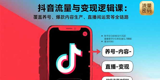 抖音流量与变现逻辑课：覆盖养号、爆款内容生产、直播间运营等全链路-跃知万川