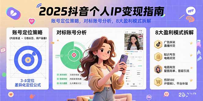 2025抖音个人IP变现指南，账号定位策略，对标账号分析，8大盈利模式拆解-跃知万川