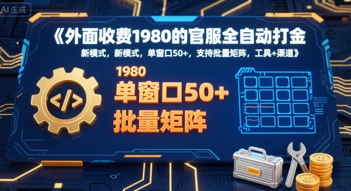 外面收费1980的官服全自动打金，新模式，单窗口50+，支持批量矩阵，工具+渠道【揭秘】-跃知万川
