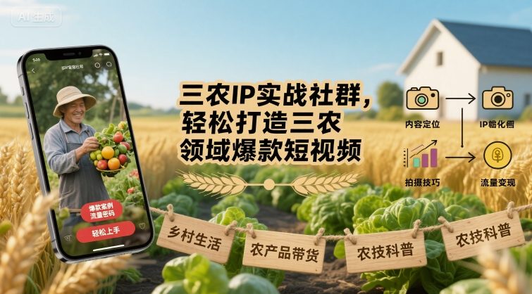 三农IP实战社群，轻松打造三农领域爆款短视频-跃知万川