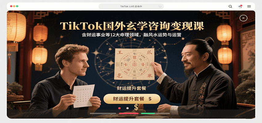 TikTok国外玄学咨询变现课，含财运事业等12大命理领域，融风水运势与运营-跃知万川