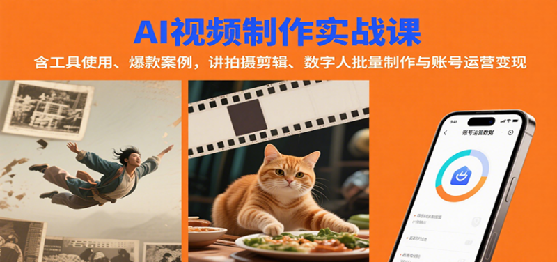 AI视频制作实战：含工具使用、爆款案例，讲拍摄剪辑、数字人批量制作与账号运营变现-跃知万川