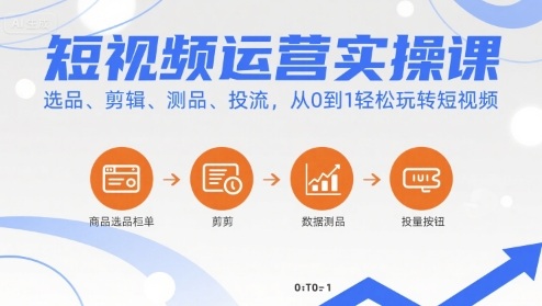 短视频运营实操课，选品、剪辑、测品、投流，从0到1轻松玩转短视频-跃知万川