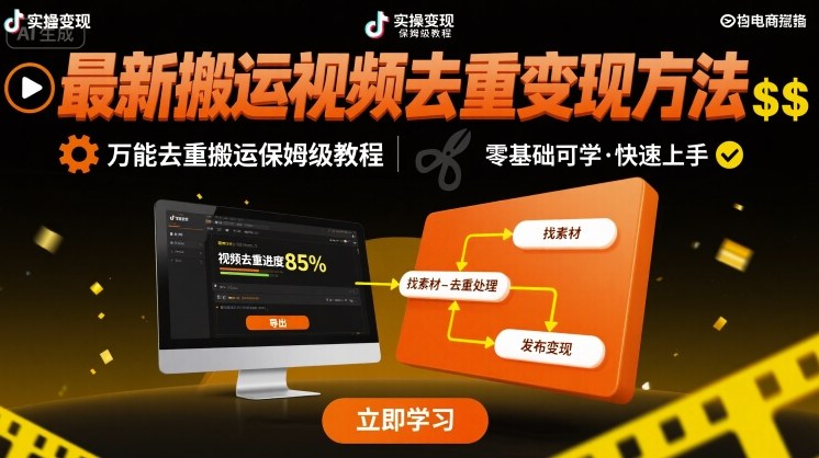最新搬运视频去重变现方法，万能去重搬运保姆级教程-跃知万川