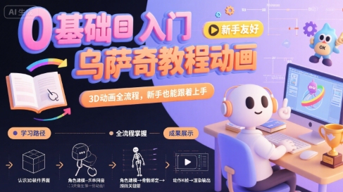 0基础入门乌萨奇教程动画，3D动画全流程，新手也能跟着上手-跃知万川