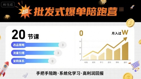 批发式爆单陪跑营，20节课带你实现批发式爆单，带你经松月入过W-跃知万川