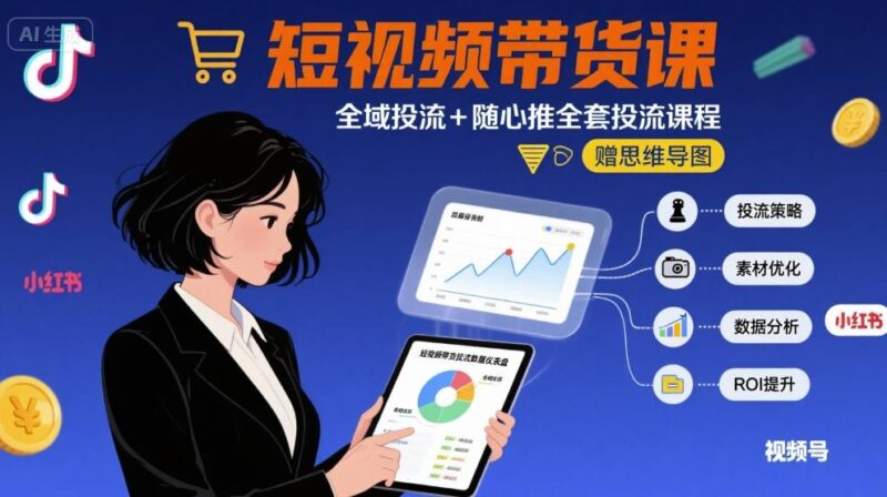 最新短视频带货课，全域投流+随心推全套投流课程+思维导图-跃知万川
