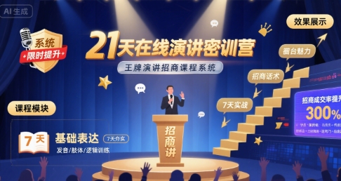 21天在线演讲密训营，王牌演讲招商课程系统-跃知万川