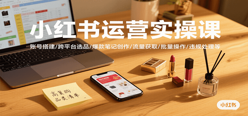 小红书运营实操课，账号搭建/跨平台选品/爆款笔记创作/流量获取/批量操作/违规处理等-跃知万川