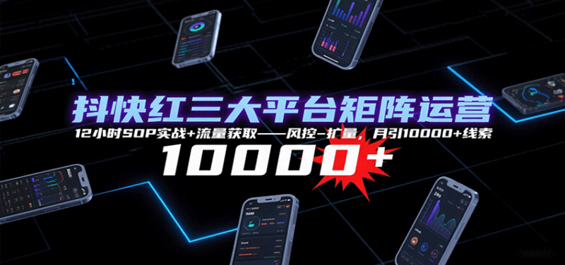 抖快红三大平台矩阵运营，12小时SOP实战+流量获取-风控-扩量，月引10000+线索-跃知万川