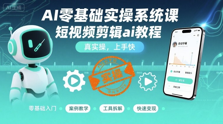AI零基础实操系统课，短视频剪辑ai教程，真实操，上手快-跃知万川