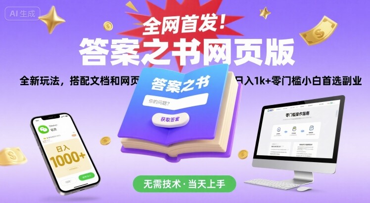 全网首发！答案之书网页版，全新玩法，搭配文档和网页，日入1k+零门槛小白首选副业【揭秘】-跃知万川